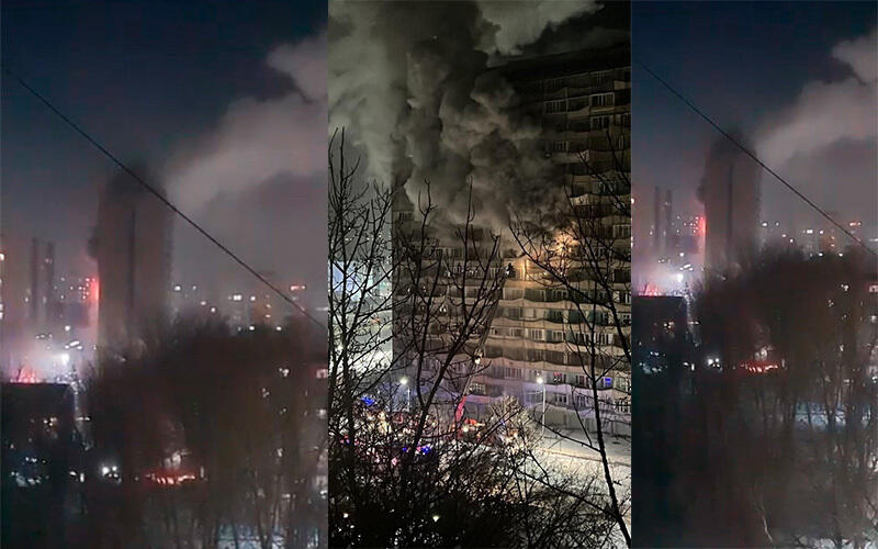 Пожар в многоэтажном жилом доме в Караганде