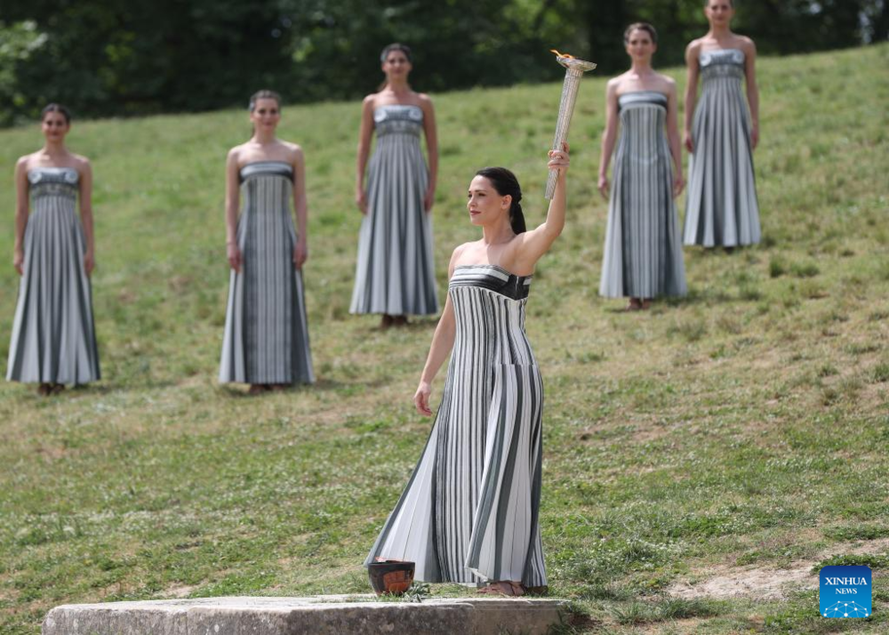 Olympic flame for Paris 2024 Summer Games lit in Ancient Olympia. Images | Xinhua/Zhao Dingzhe