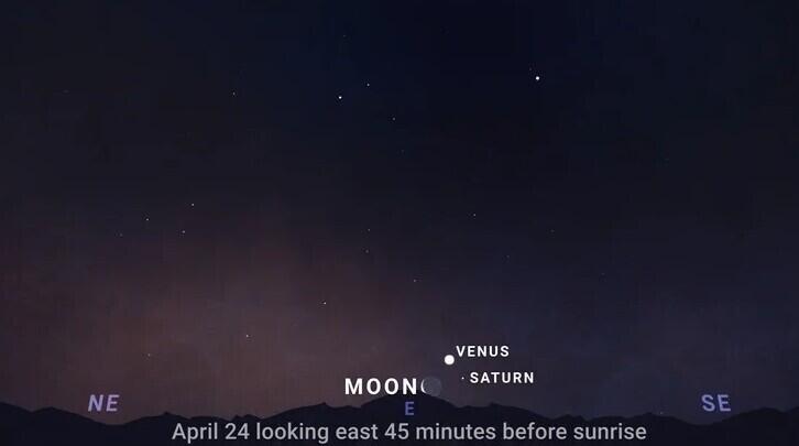 Rare planetary alignment of Venus, Saturn, Moon at the close of April